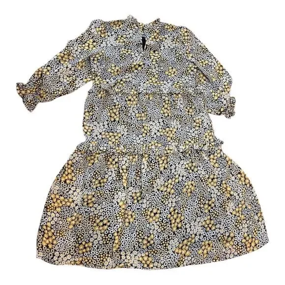 Violet Dress Womens Size 14 Prairie Flowy Floral Ruffle Dress Black Yellow Boho - Picture 3 of 6